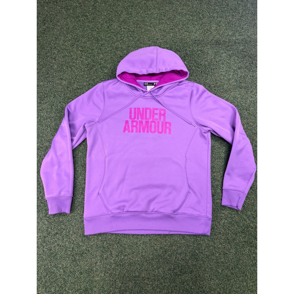 Under Armour‎ Womens Purple Pink Logo Fleece Hoodie Sweatshirt LG Loose Fit